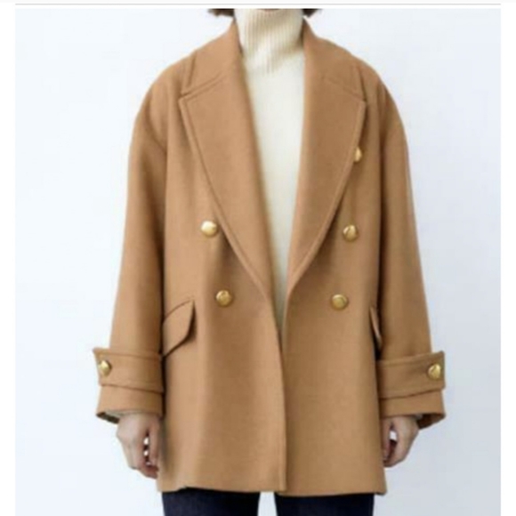 Zara Jackets & Blazers - ZARA FW21 CAMEL COAT GOLD BUTTONS WOOL BLEND LAPEL COLLAR 9521/289
